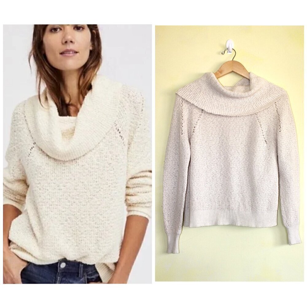 Free people by Your Side ribbed knit Sweater Ivory Size XS oatmeal Cowl Neck